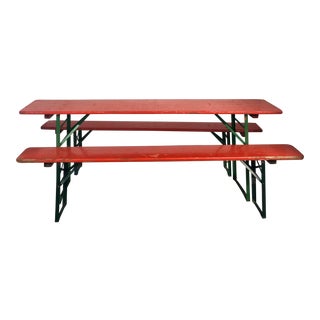 German Beer Garden Table Set with Two Benches For Sale