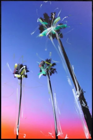 ''Santa Barbara 3 Palms'' Contemporary Abstract California Landscape Mixed-Media Painting by Pete Kasprzak