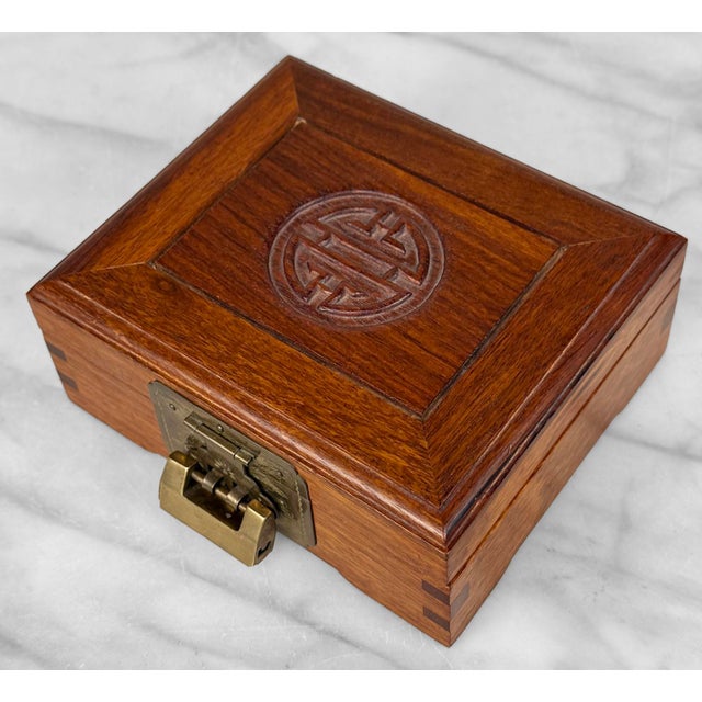 Vintage Chinese Chinoiserie Rosewood Storage Jewelry Box W/ Brass Lock For Sale - Image 9 of 13