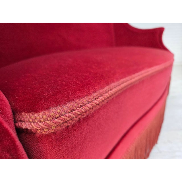 Danish 2-Seater Sofa in Red Velour with Ash Legs, 1970s For Sale - Image 6 of 18
