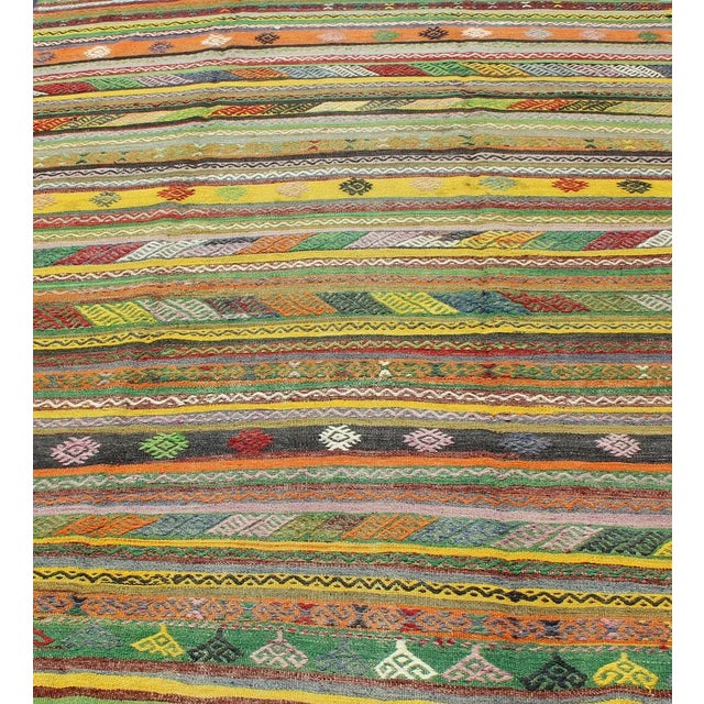 Mid 20th Century Vintage Turkish Kilim Rug With Colorful Stripe and Diamond Motif Designs For Sale - Image 4 of 12