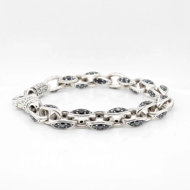 Silver Konstantino Plato Sterling Silver & Black Spinel Cable Link Bracelet For Sale - Image 8 of 12
