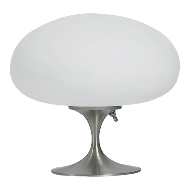 Mid-Century Modern Design Tulip Mushroom Table Lamp by Designline in Silver With White Glass For Sale