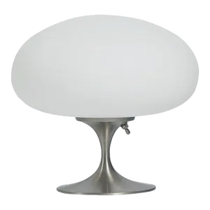 Mid-Century Modern Design Tulip Mushroom Table Lamp by Designline in Silver With White Glass