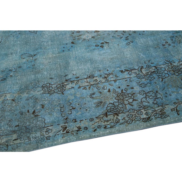 Vintage Persian Overdyed Handmade Medallion Blue Wool Rug For Sale - Image 10 of 11