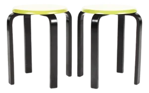 Vintage Mid Century Post Modern Bentwood Stacking Stools — Lime Green + Black Lacquer — Set of Two