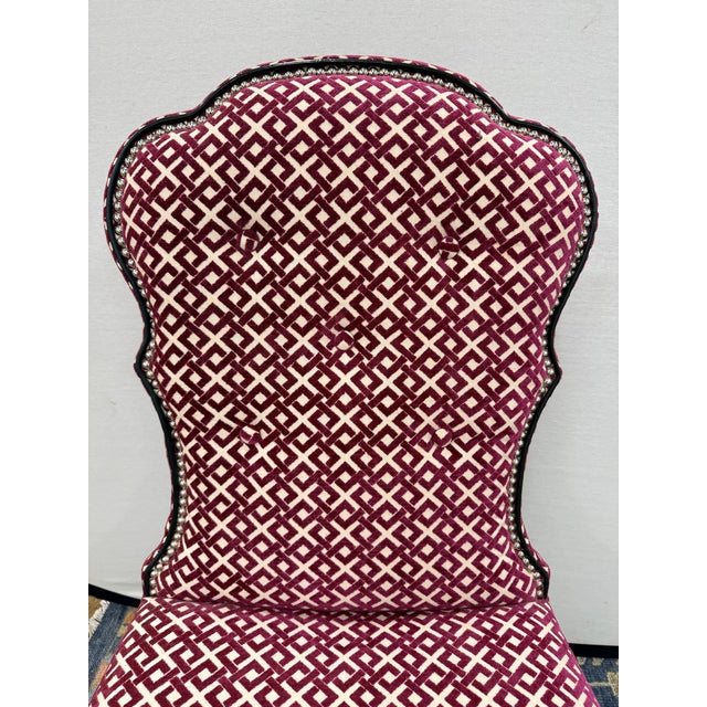 2020s Set of 4 Custom Upholstered Burgundy Geometric Velvet Dining Chairs For Sale - Image 5 of 8
