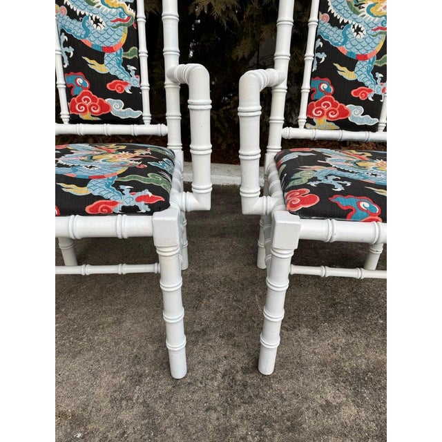 Phyllis Morris Pair of White Wooden Faux Bamboo Chairs For Sale - Image 4 of 12