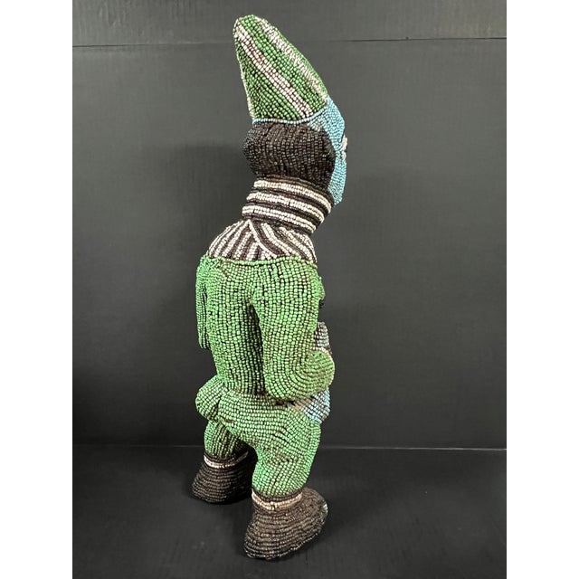 African Late 20th Century African Tribal Art Carved Wood and Beaded Bamileke Statue From Cameroon For Sale - Image 3 of 14