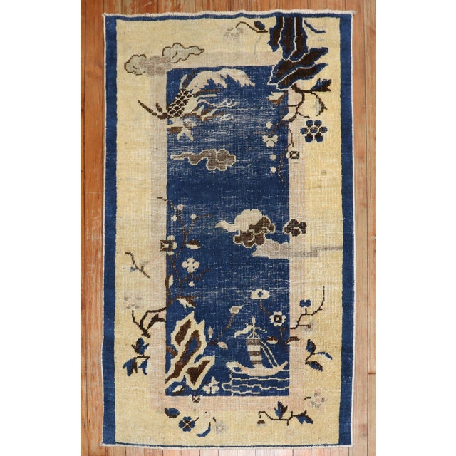 Early 20th Century Zabihi Collection Chinese Blue Scatter Size Rug For Sale - Image 5 of 6