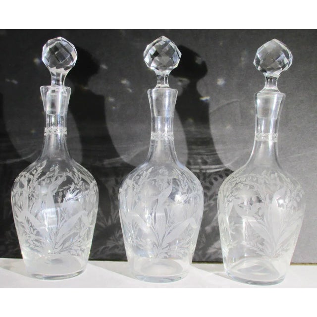 Traditional Antique Cut Glass Liqueur Decanters - Set of 3 For Sale - Image 3 of 8