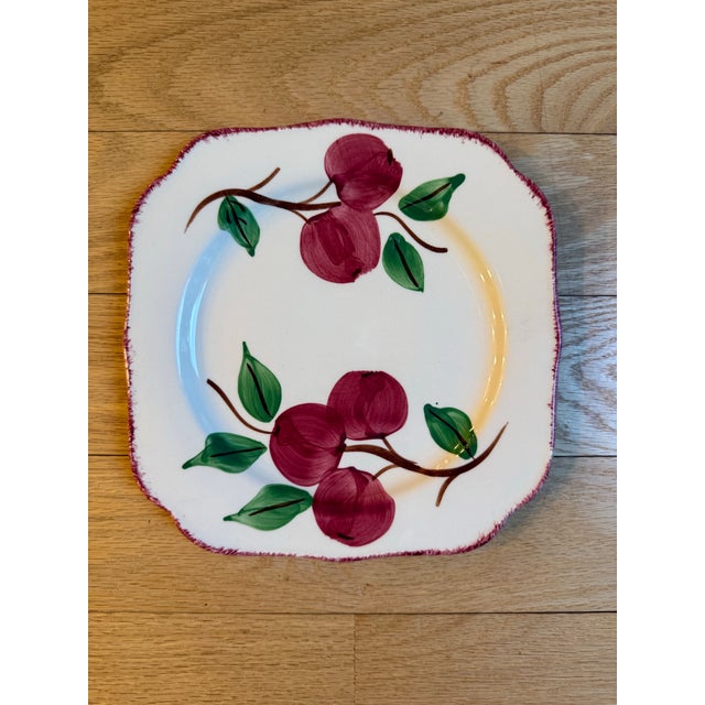 Vintage Blue Ridge Southern Potteries Hand-Painted "Crab Apple" Square Salad Plate For Sale - Image 4 of 8