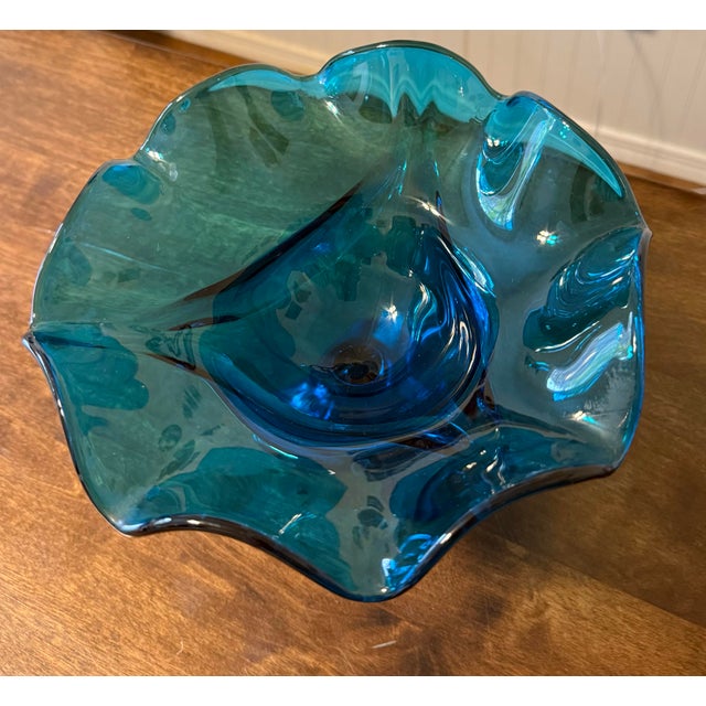 Glass Viking Art Glass Bluenique Epic Three Footed Compote For Sale - Image 7 of 12