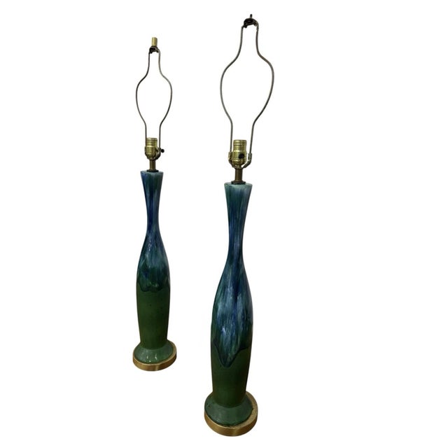 Mid-Century Modern Mid-Century Modern Royal Haeger Green Drip Glaze Lamps - Set of 2 - Working! For Sale - Image 3 of 12