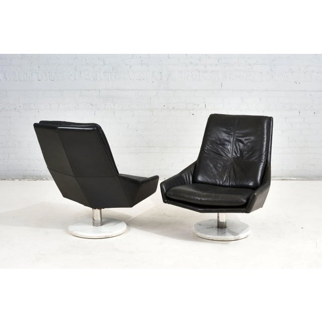 1970s Black Leather Lounge Chairs With Calacatta Marble Bases, 1970 For Sale - Image 5 of 13