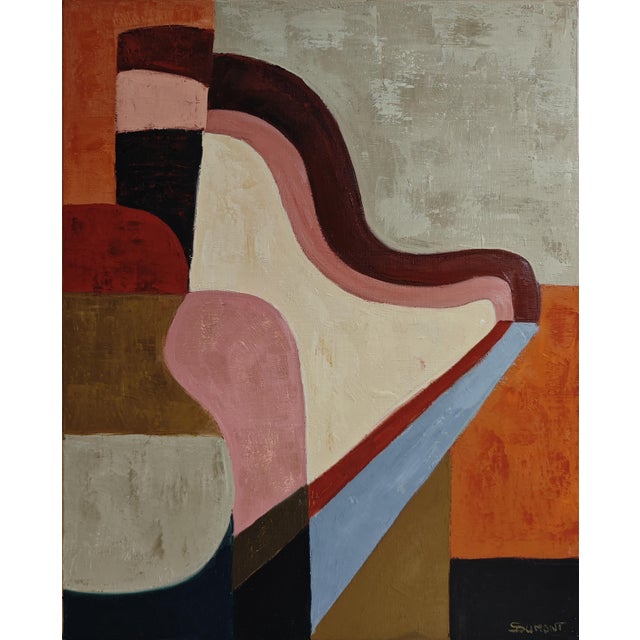 “Souvenir d’une harmonie” is an original geometric abstract oil painting by French contemporary artist Sophie Dumont. A...