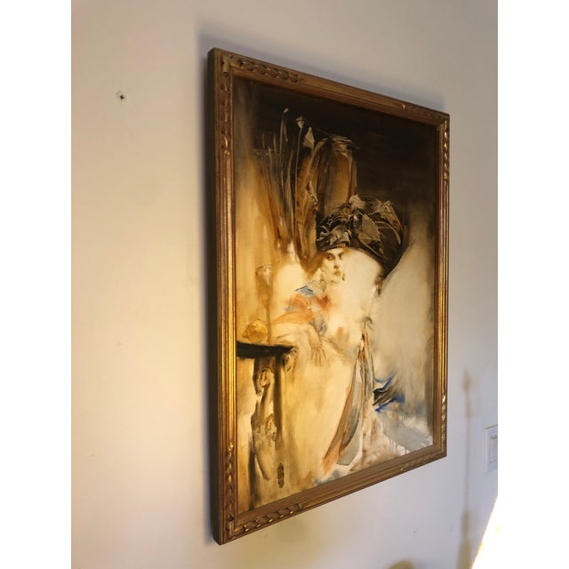 Feather Headdress by Alexander Doglikh, Acrylic on Canvas, 2001, 30" X 22" Framed For Sale - Image 4 of 7