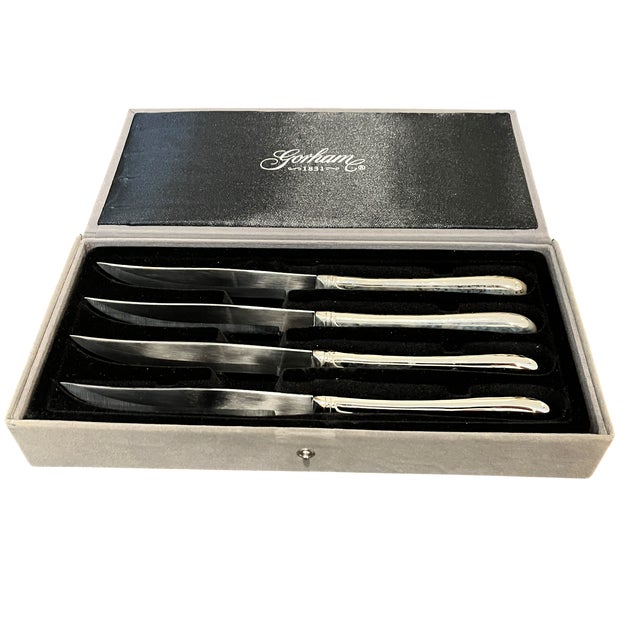 English Gorham Kimberly Silverplate Steak Knives in Original Fitted Boxes – Set of 8 For Sale - Image 3 of 7