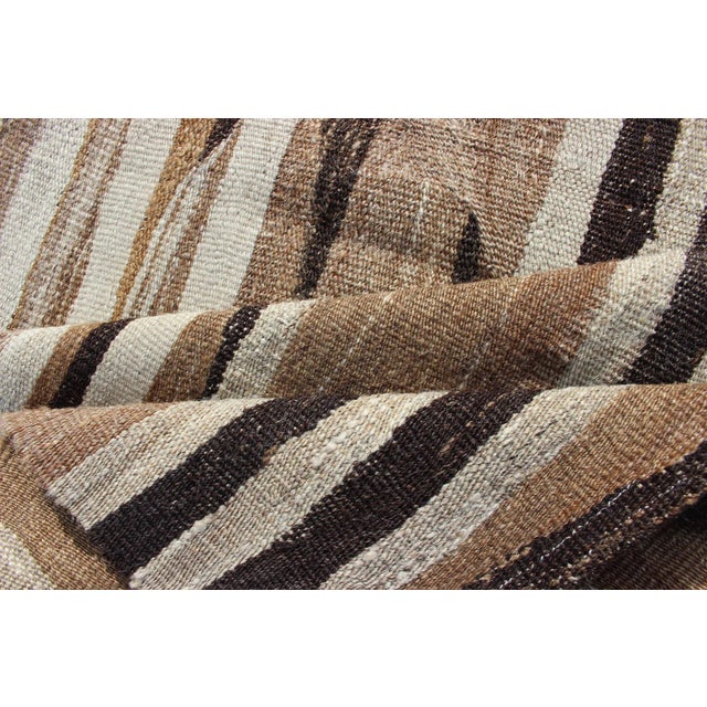Brown Stripe Design Turkish Vintage Flat-Weave Rug in Shades of Brown, Camel, Tan, and Ivory For Sale - Image 8 of 10