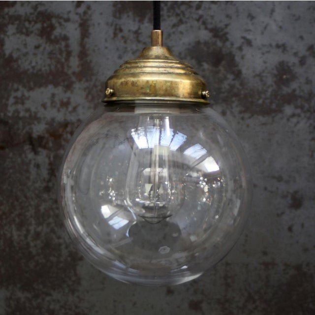 Vintage Clear Glass Pendant Light with Brass Top For Sale - Image 5 of 7