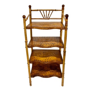 Antique Stick and Ball Burnt Bamboo Etagere Shelf For Sale