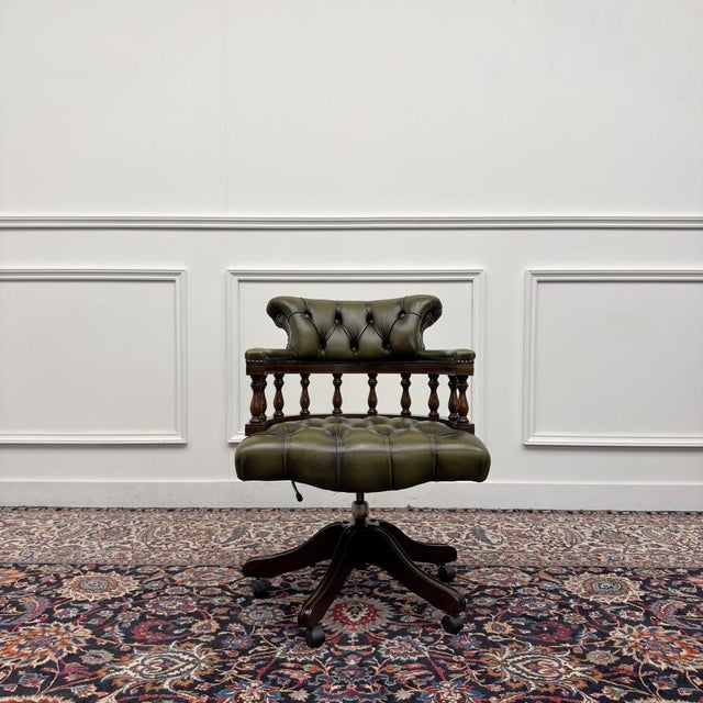 About this Classic Chesterfield Desk Chair Captain Chair Green Classic and Elegant | Antique office chairs in English,...