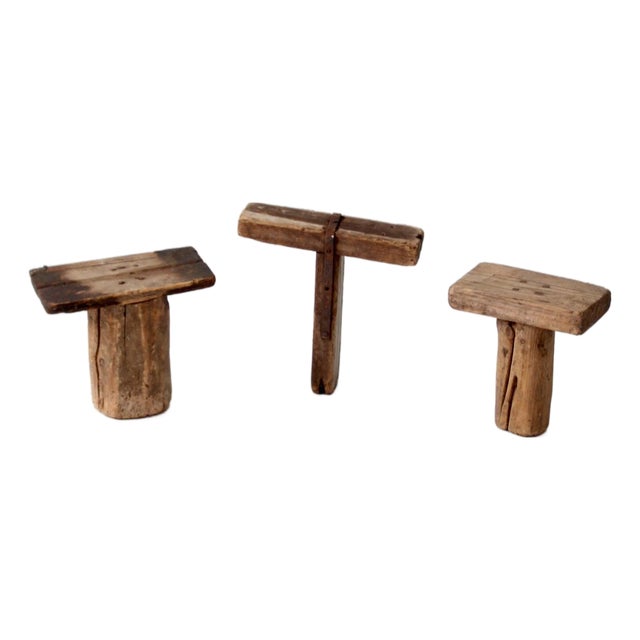 Antique Primitive Milking Stools Collection Set of 3 For Sale