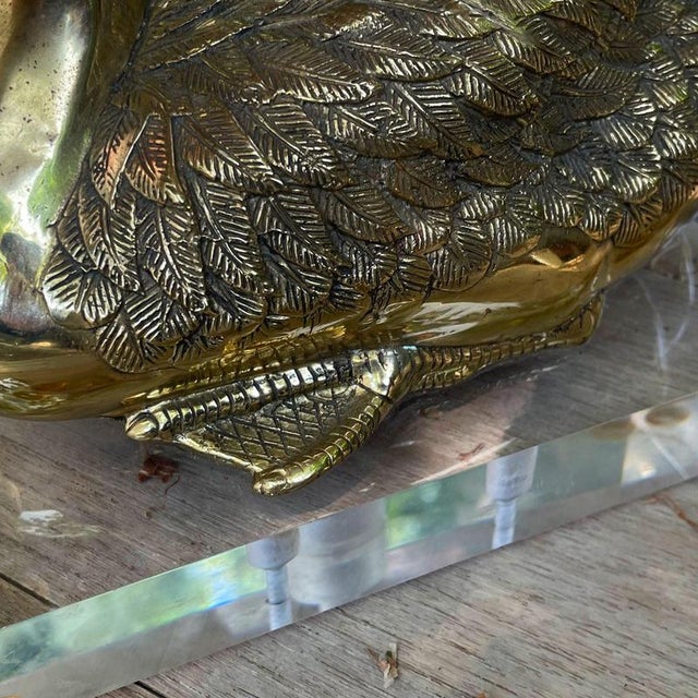 Vintage Brass Duck Table Lamp on Clear Acrylic Base, 1970s For Sale - Image 9 of 18