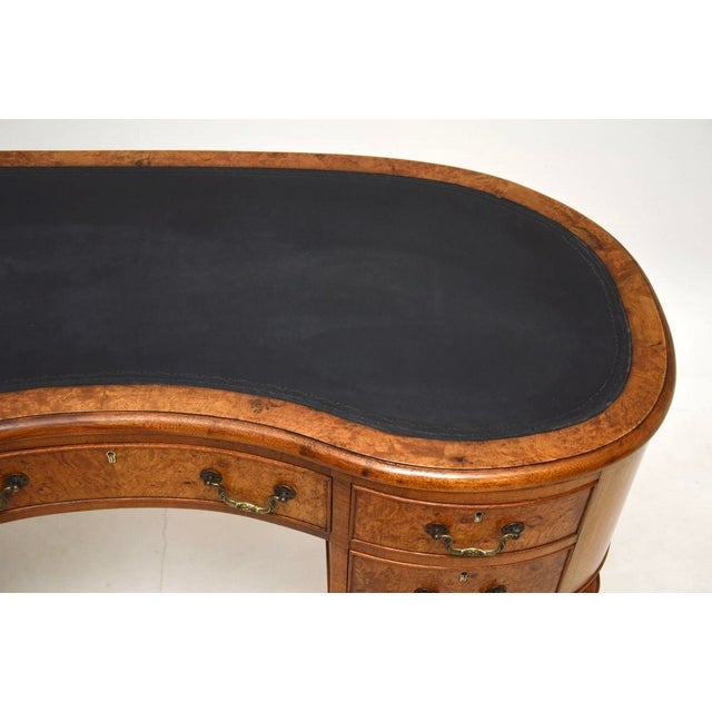 Wood Vintage Kidney-Shaped Desk in Burr Walnut with Leather Top, 1920s For Sale - Image 7 of 11