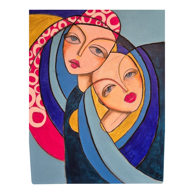 Lily and Grace. Mixed Media Figurative Painting by Samantha Millington For Sale