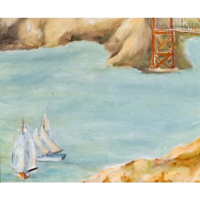 American Vintage Golden Gate Bridge Oil Painting With Sailboats in Ornate Gilt Frame For Sale - Image 3 of 8