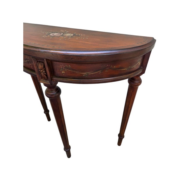 1990s 1990s Ethan Allen Tuscany Demilune Console Hall Table Server Neo Classical End Table For Sale - Image 5 of 13