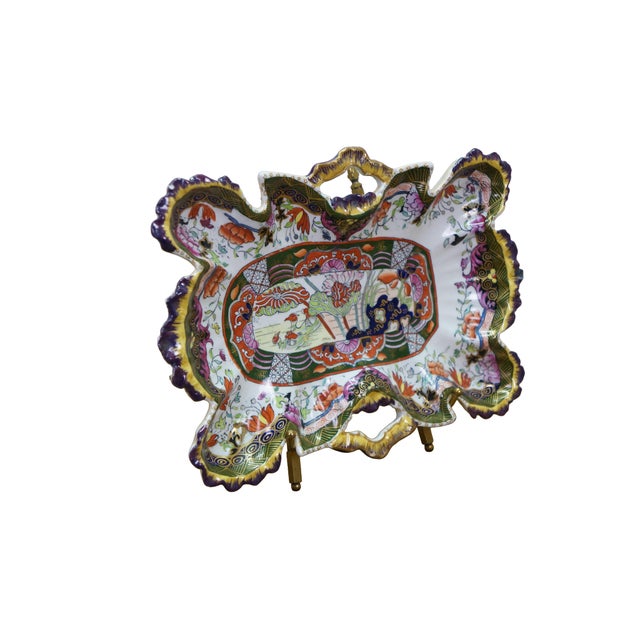Chinoiserie Antique Masons Ironstone Covey Ducks Imari Chinoiserie Platter Compote 11" For Sale - Image 3 of 11