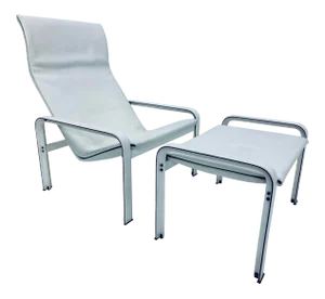 Matteo Grassi Leather “Sistina” Lounge Chair and Foot Stool, Vintage 1980s