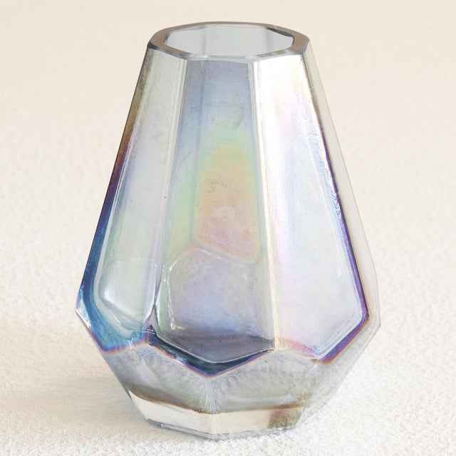 Iridescent Art Deco glass vase 1930s. This is a very distinct and unique glass vase in iridescent pressed glass from the...