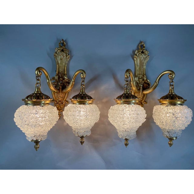 1980s French Louis XVI Gold Bronze Crystal Wall Lamps / Sconces - Pair For Sale - Image 10 of 18