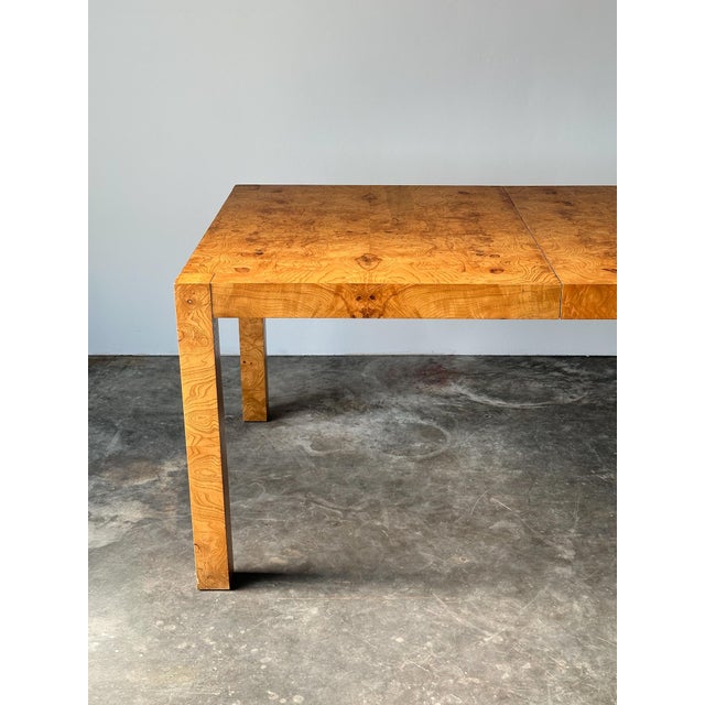 Lane Burl Wood Extendable Parsons Dining Table in the Style of Milo Baughman, 1970s For Sale In Greensboro - Image 6 of 18