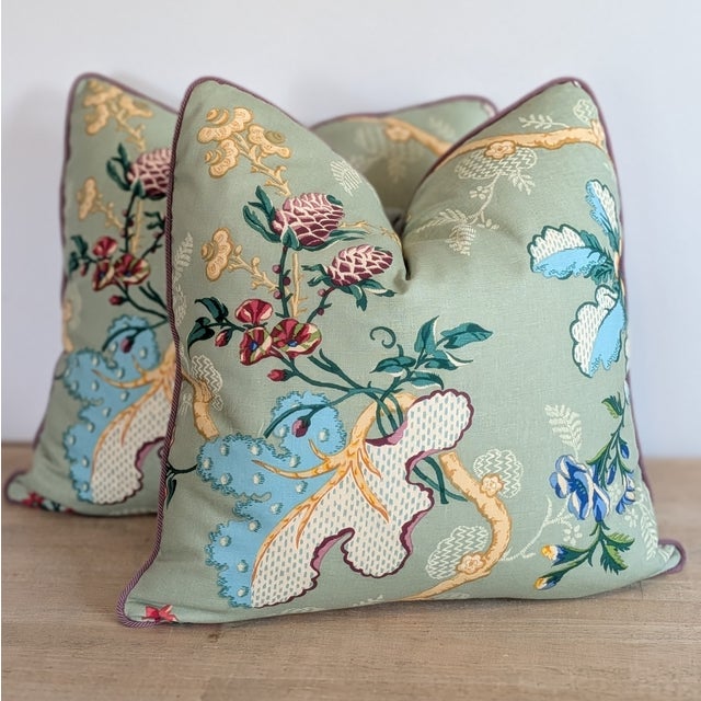 Not Yet Made - Made To Order Brunschwig & Fils Fabriano Pillows in Jade With Lavender Braided Cord For Sale - Image 5 of 5