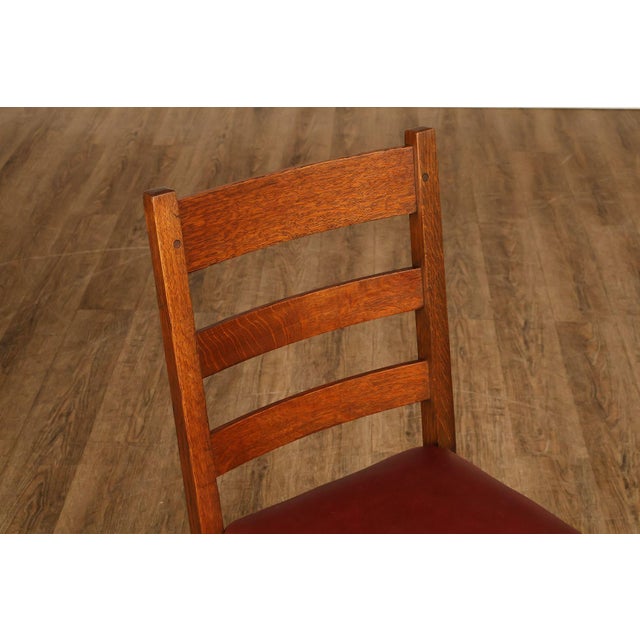 Antique L. & J. G. Stickley Set Of Four Oak Ladder Back Dining Chairs #800 For Sale In Philadelphia - Image 6 of 18