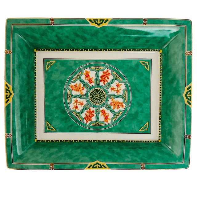 Ceramic Vintage Christofle Paris Porcelain Tray in Oceana Vert Ginkgo For Sale - Image 7 of 10