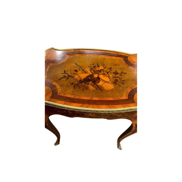 French Louis XV Style Bronze Doré Marquetry Side Table, Circa 1870 For Sale - Image 4 of 12