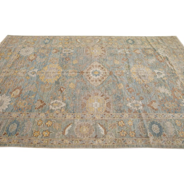 Early 21st Century Early 21st Century Floral Modern Sultanabad Handmade Blue Wool Rug For Sale - Image 5 of 7