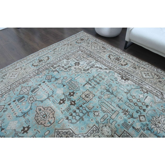Textile 1970s Vintage Persian Handmade Wool Cotton Light Blue Area Rug For Sale - Image 7 of 11
