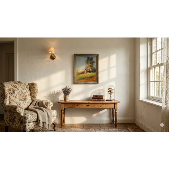 Vintage Impressionist Oil Painting – Girl in Field Romantic Landscape by E. Majiy Product Overview: Bring a touch of...