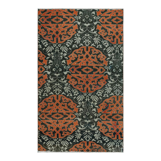 Vintage Hereke Rug in Teal With Orange Arabesque Medallions | Rug & Kilim For Sale