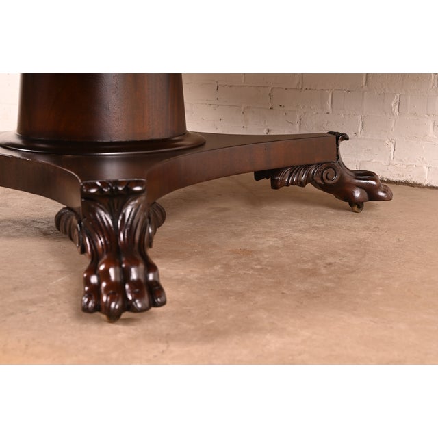 R. J. Horner Style Antique Victorian Mahogany Pedestal Extension Dining Table With Lion Paw Feet, Newly Refinished For Sale - Image 12 of 14