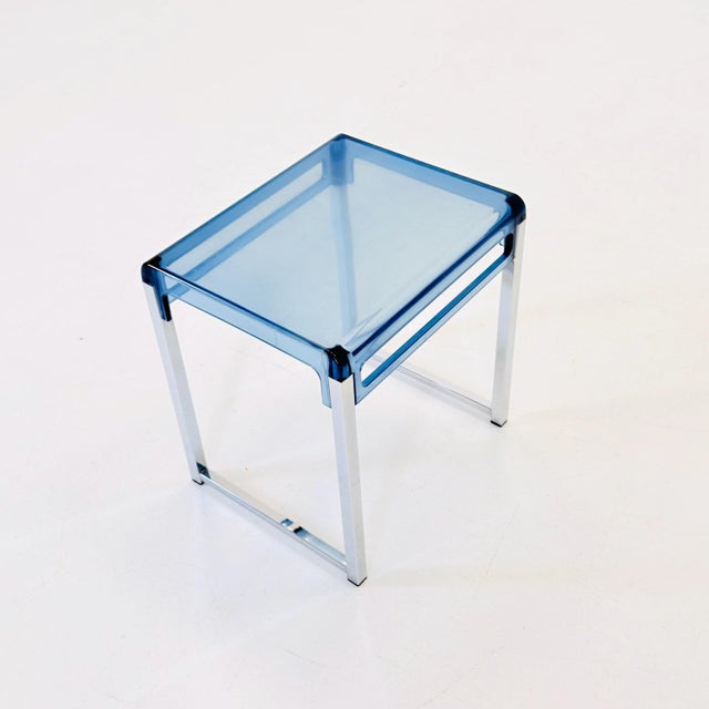 Blue Mid-Century Space Age Blue Side Table by Marc Berthier for Prisunic, 1970s For Sale - Image 8 of 11