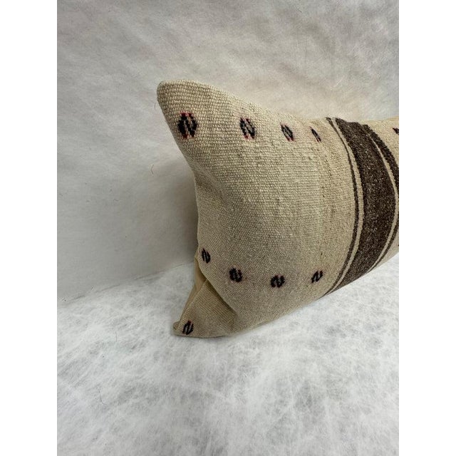 Turkish Hemp Pillow Cushion Natural Beige Dark Brown Pillow Cushion Cover 16" x 24" For Sale - Image 4 of 4