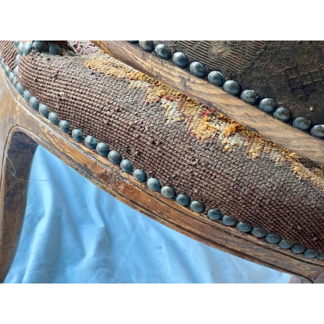 19th C French Needlepoint Carved Diminutive Fauteuil For Sale - Image 12 of 12