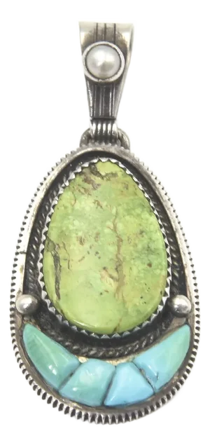 Native American Richard Begay Navajo Turquoise, Pearl and Sterling Silver Pendant